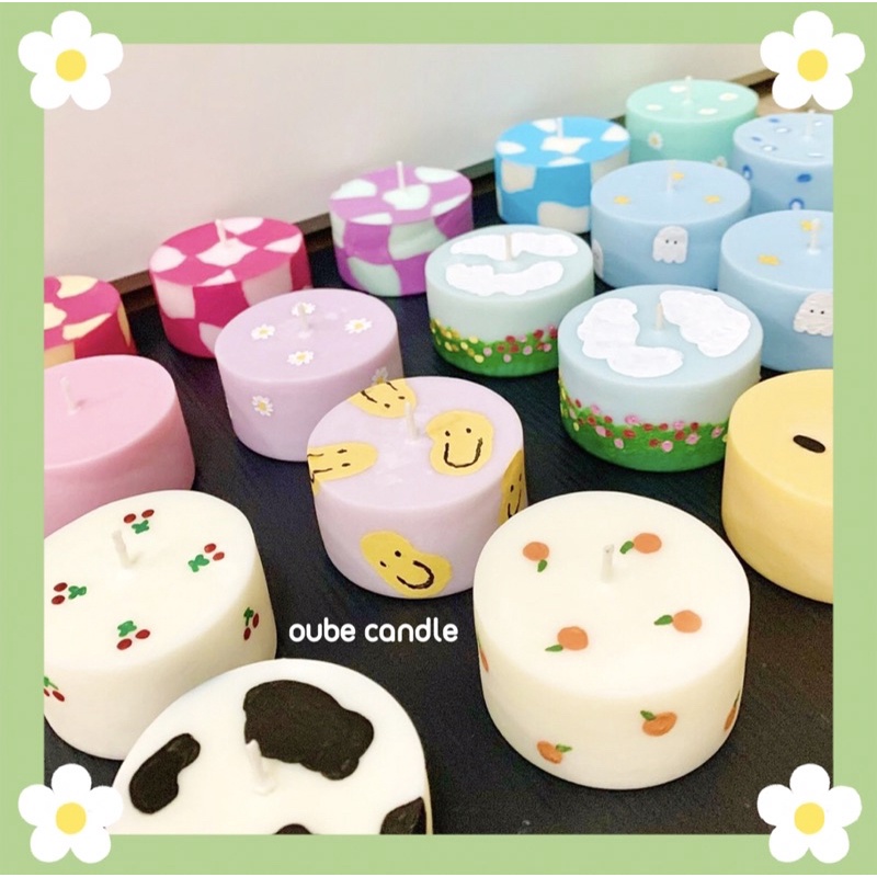 Nến Thơm Handmade Hình Bánh Sinh Nhật Vẽ Tay Kích Thước 6.5x4cm Mẫu Tự Chọn | Oube Candle NT15