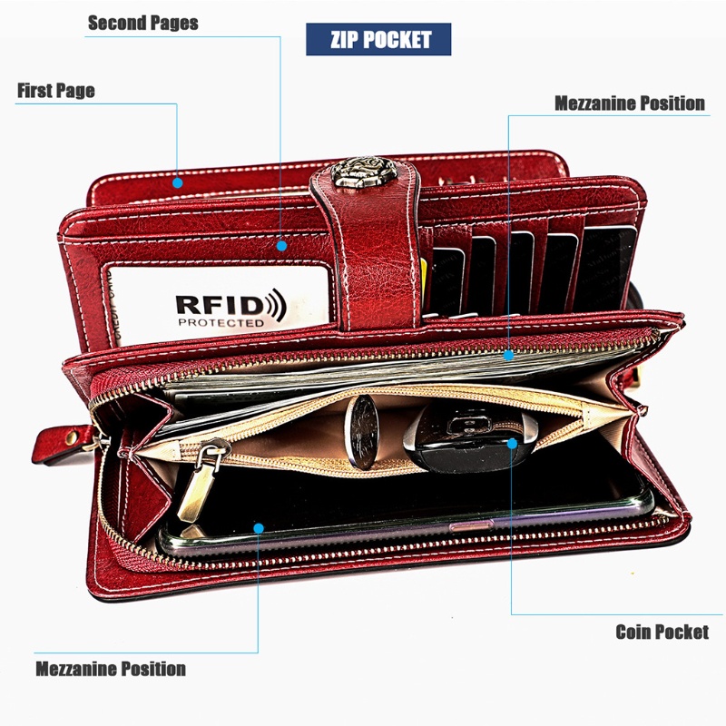 Ví Cầm Tay Bằng Da Thuộc Cỡ Lớn Có Dây Đeo Cổ Tay