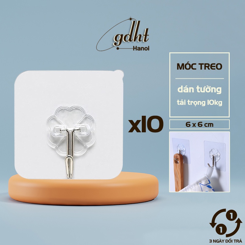 Combo 10 móc dán tường treo đồ trong suốt chịu lực 10kg