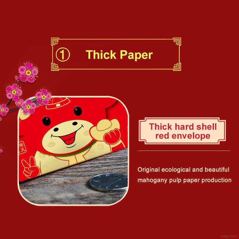 Bộ 6 bao lì xì năm mới màu đỏ họa tiết hoạt hình 3D đáng yêu