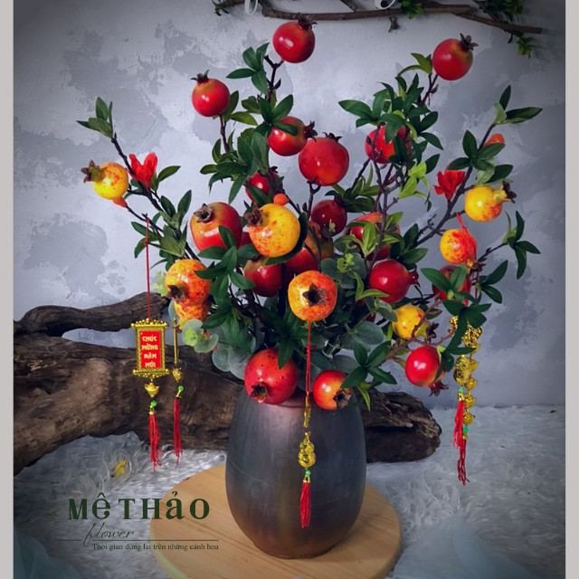 (Ảnh shop chụp) Bình Lựu Giả Trang Trí Nhà Cửa, Decor Phòng Khách Chất Liệu Lụa Cao Cấp Mê Thảo Flower