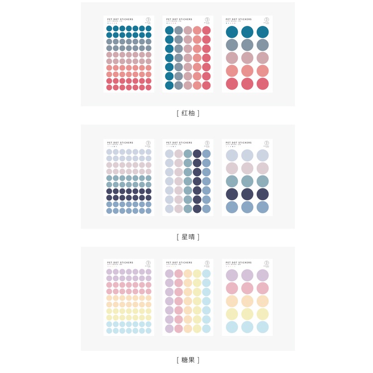 3 Tờ nhãn dán gồm 120 miếng dán họa tiết chấm tròn nhựa PET