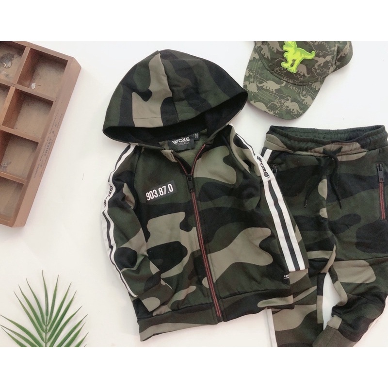 Bộ nỉ rằn ri mũ trùm dư xịn bé trai