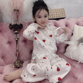 Bộ Ngủ Pijama Lụa Satin Hình Tim Dài Tay Bé Gái [BN07] - Babi mama sexy