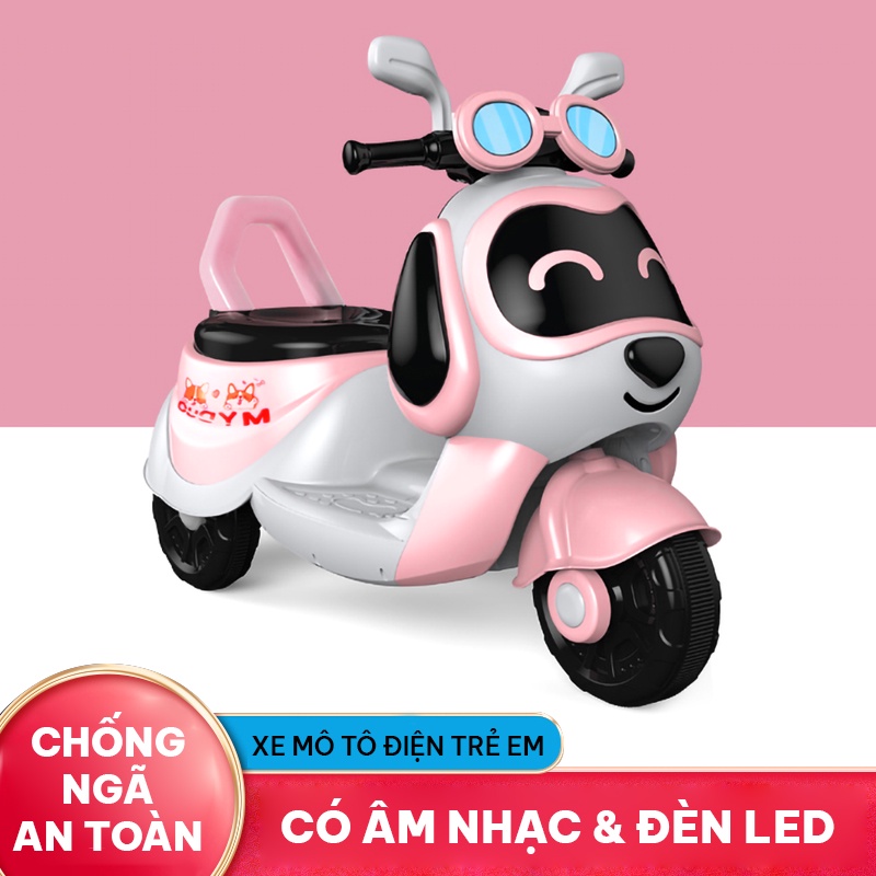 Xe mô tô điện trẻ em tạo hình hoạt hình siêu dễ thương có âm nhạc vui tươi & đèn LED động cơ mạnh mẽ lưng tựa lớn hơn