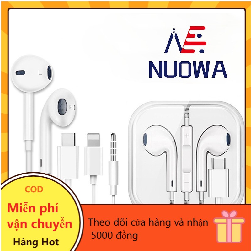 Tai nghe chân 3.5mm( tròn) và chân TYPE-C và chân Lightning (Chân dẹt) chính hãng NUOWA cho các loại điện thoại