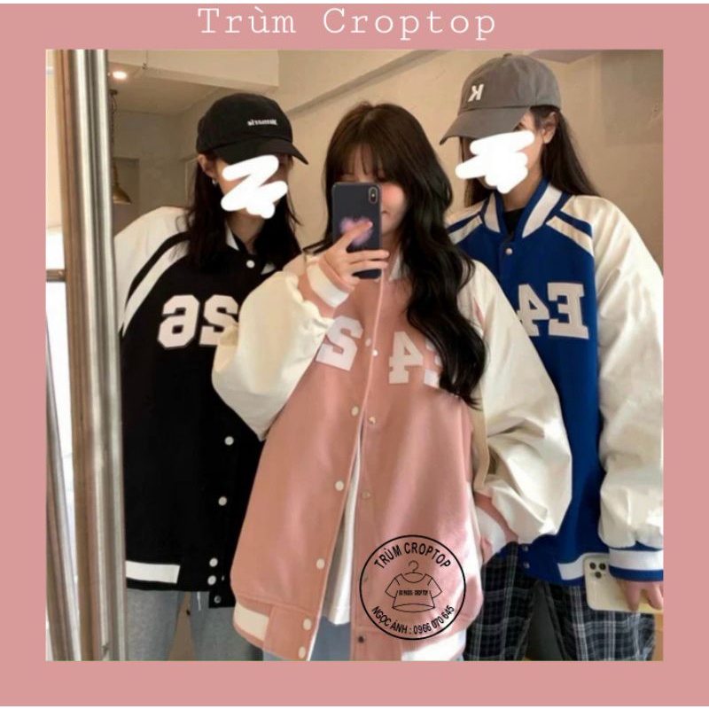 Áo Khoác Bomber Chất Da Lộn Thêu Số F426 Nút Bấm 4 Màu Cực Xinh Form Unisex Nam Nữ