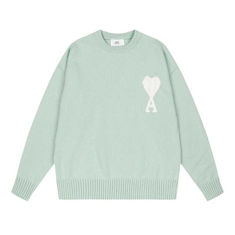 Ami Áo Sweater Cổ Thuyền Jacquard Biểu Tượng Trái Tim Cổ Điển Nhiều Màu Sắc Giản