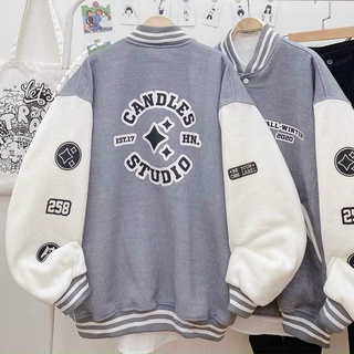 Áo khoác bomber xám tàn phối tay chất nỉ dày
