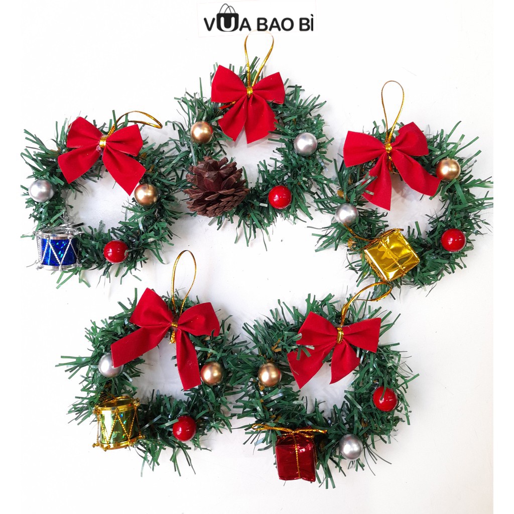 Vòng nguyệt quế noel mini-Vua Bao Bì, vòng nguyệt trang trí giáng sinh kèm đủ phụ kiện
