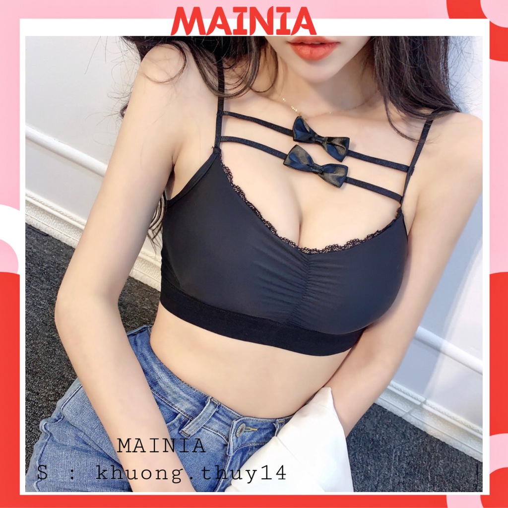 Áo Bra Quây Đúc Su 2 Dây Đính Nơ Xinh Xắn Áo Croptop Đi Chơi Đi Biển Mainia Shop