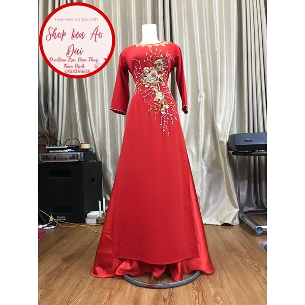 Áo dài đoe thiết kế đơn giản phối ren nhẹ nhàng, 2 tà cổ tròn,tay lỡ