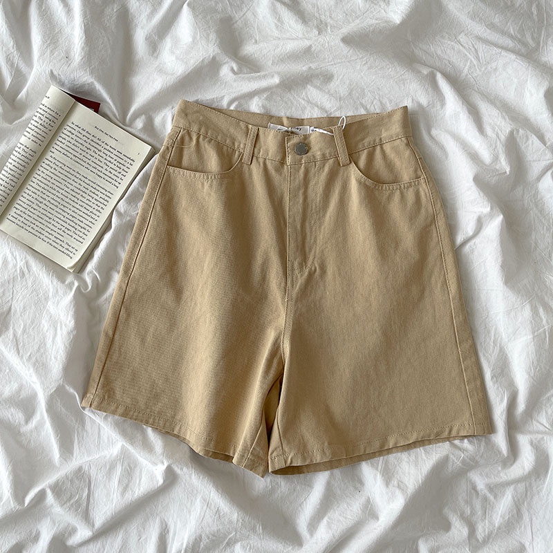 Quần short BH denim lưng cao ống rộng màu sắc tươi sáng phong cách Hàn Quốc dành cho nữ