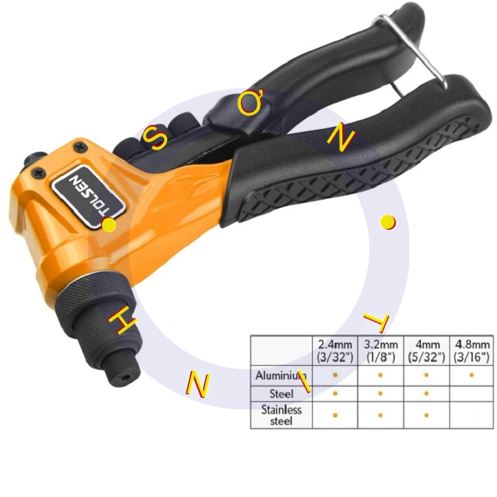 Kềm Bấm Rive 190MM TOLSEN 43099 Tán, rút đinh Rive bằng nhôm, inox