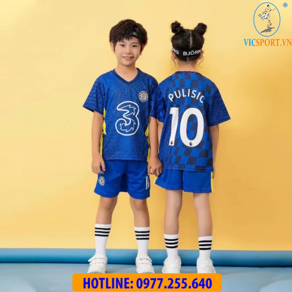 Áo Bóng Đá, Quần Áo Đá Banh Trẻ Em CLB CHELSEA  Vải Thun Lạnh Thoáng Mát Cho Bé - Vicsport