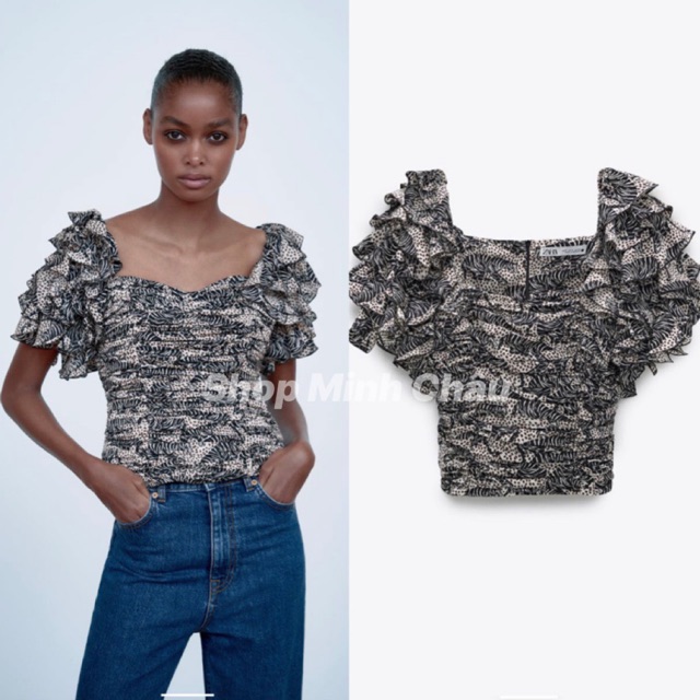 (Sẵn) Áo croptop cổ vuông bèo Zảaaa auth canh sale, kèm hình thật