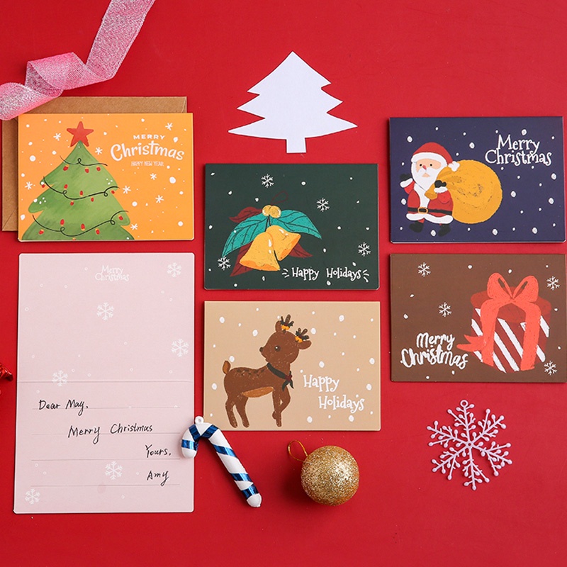 Bộ 6 Thiệp Giáng Sinh In Hình Hoạt Hình Dễ Thương Kèm Phong Bì