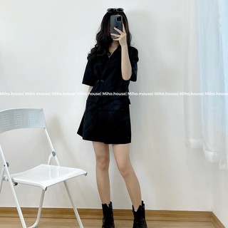 (FREESHIP) Đầm vest đen cúc eo quảng châu cao cấp