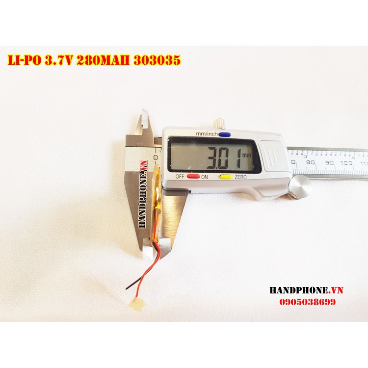 Pin Li-Po 3.7V 303035 280mAh (Lithium Polyme) cho Smartwatch, định vị GPS, máy ghi âm,máy nghe nhạc, loa bluetooth