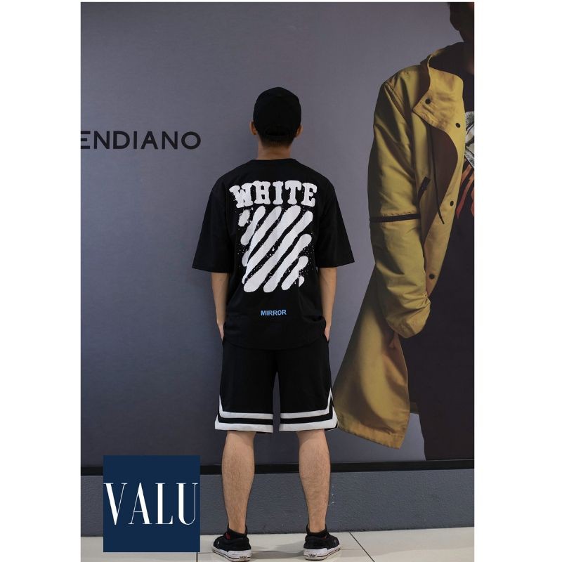 COMBO (Quần short 2v &amp; Áo thun oversize unisex O.W trắng đen) thê thao form rộng dành cho nam và nữ 2020 | Valu Store