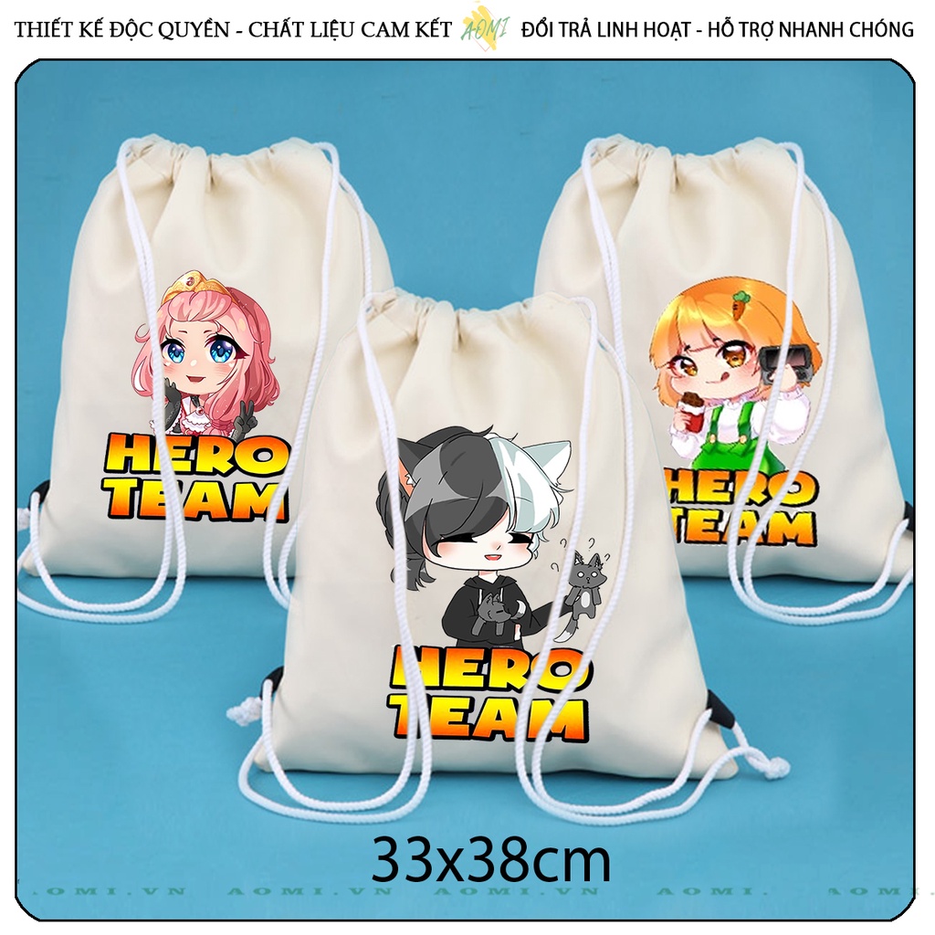 BALO MINI HEROTEAM SIM SAM SIRO AOMIVN DÂY RÚT ĐEO VAI 33x38cm NHỎ XINH UNISEX CHẤT CANVAS CUTE TIỆN ÍCH DU LỊCH DẠO PHỐ