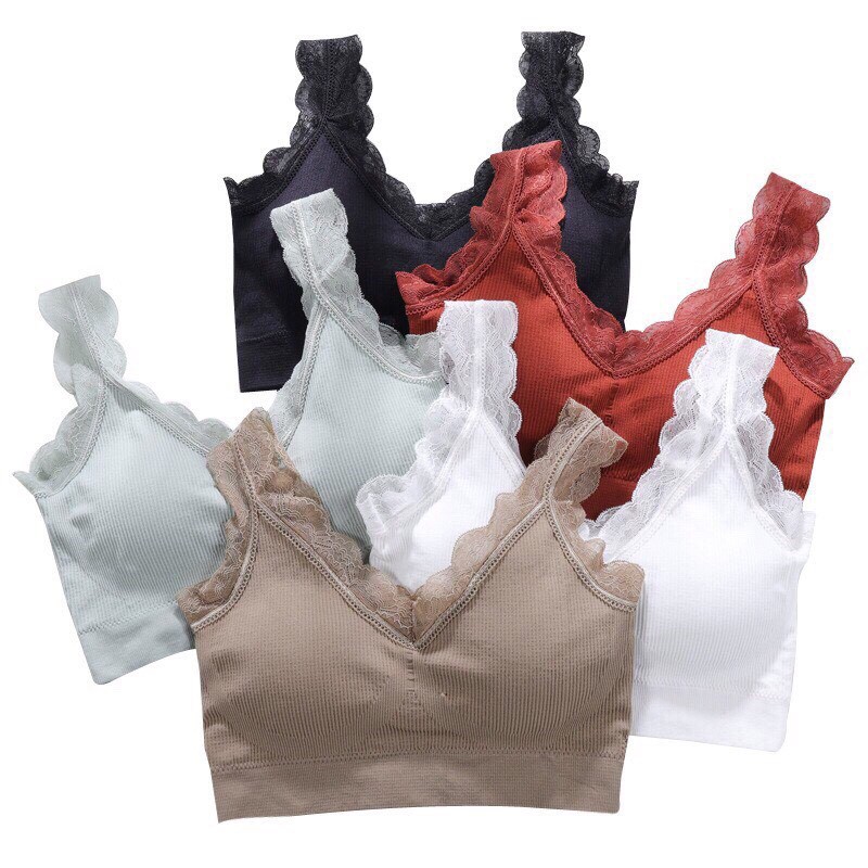 Áo Bra cotton gân tăm dây viền cực xinh 215