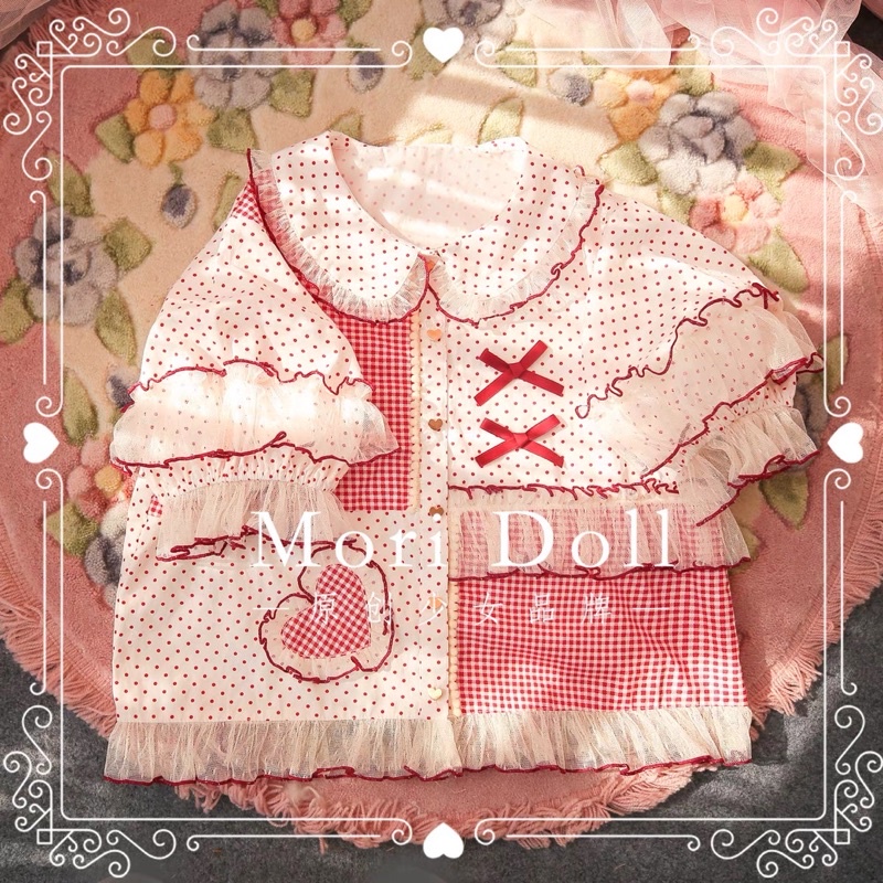 Áo đỏ đen trắng hồng chấm bi sọc caro ren nơ trái tim lolita gothic vintage cổ điển hoá trang công chúa