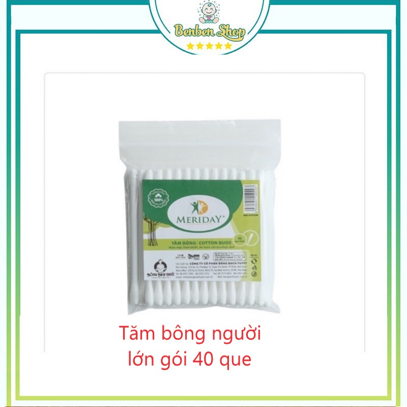 Tăm Bông Meriday Bông Bạch Tuyết (40 Que) chính hãng