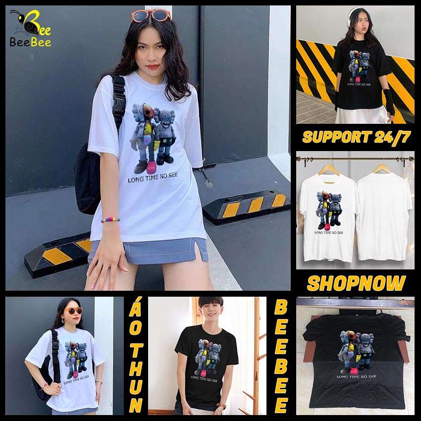 Áo thun in hình BEEBEE  Long time no see -LTNS001 (đen-trắng) 100% COTTON