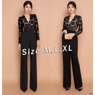 Jumpsuit Dài Phối Ren Quần Ống Suông Sang Trọng