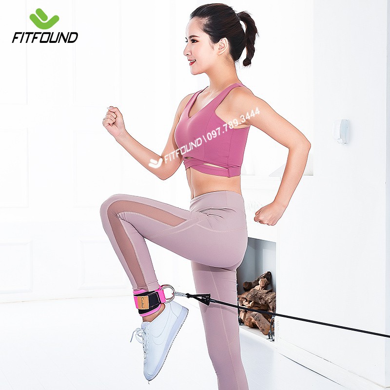 Bộ đai cuốn cổ chân tập mông đùi có móc sắt đá tạ phòng gym và dây cao su kháng lực + neo cửa tại nhà