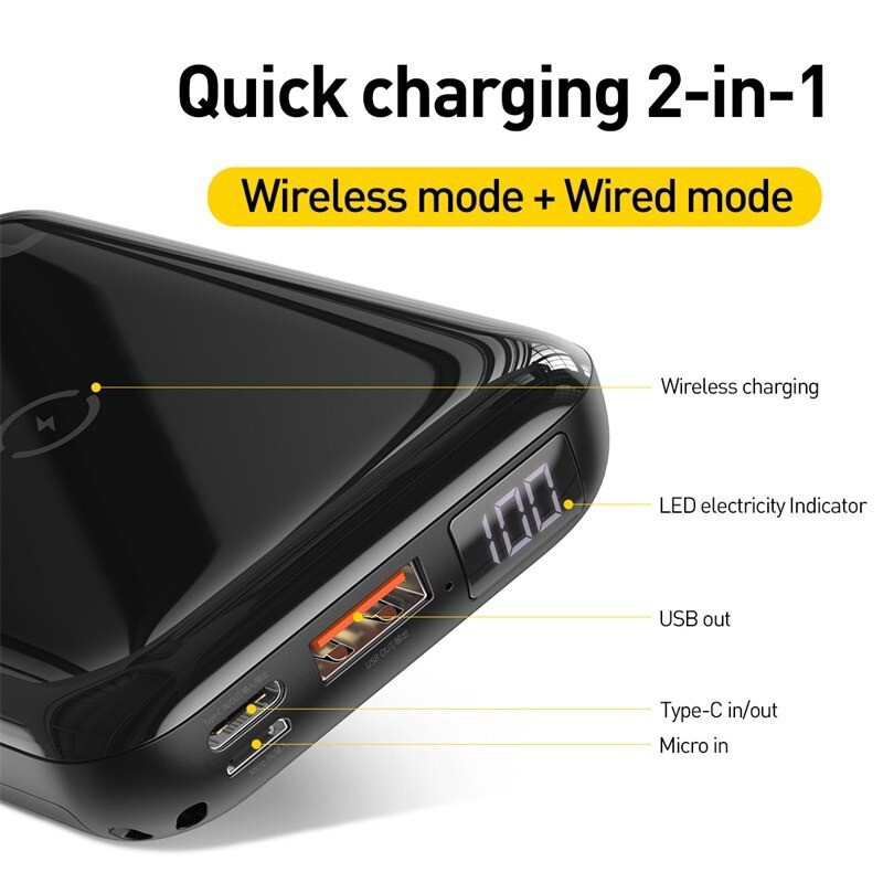 Pin Dự Phòng Tích Hợp Sạc Nhanh Không Dây Baseus F10W 10000mah (10W Wireless, 18W PD/ Quick Charge 3.0) - TopLink