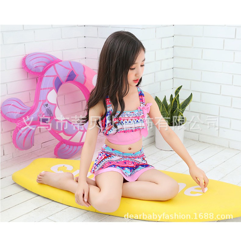 Bikini đồ bơi đi biển trẻ em ,Áo tắm công chúa hai mảnh có mũ