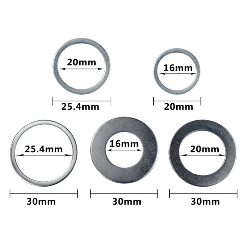 Set 5 Vòng Đệm Bằng Thép Không Gỉ 20mm 25.4mm 30mm Chuyên Dụng Cho Chế Biến Gỗ