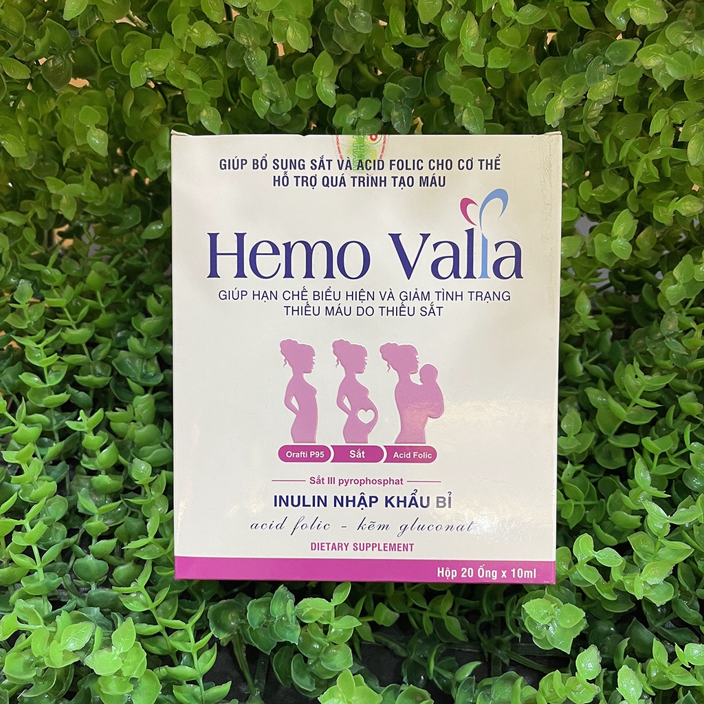 Sắt nước HEMO VALIA - Bổ sung sắt, acid folic cho cơ thể, phòng ngừa thiếu máu do thiếu sắt - Hộp 20 ống