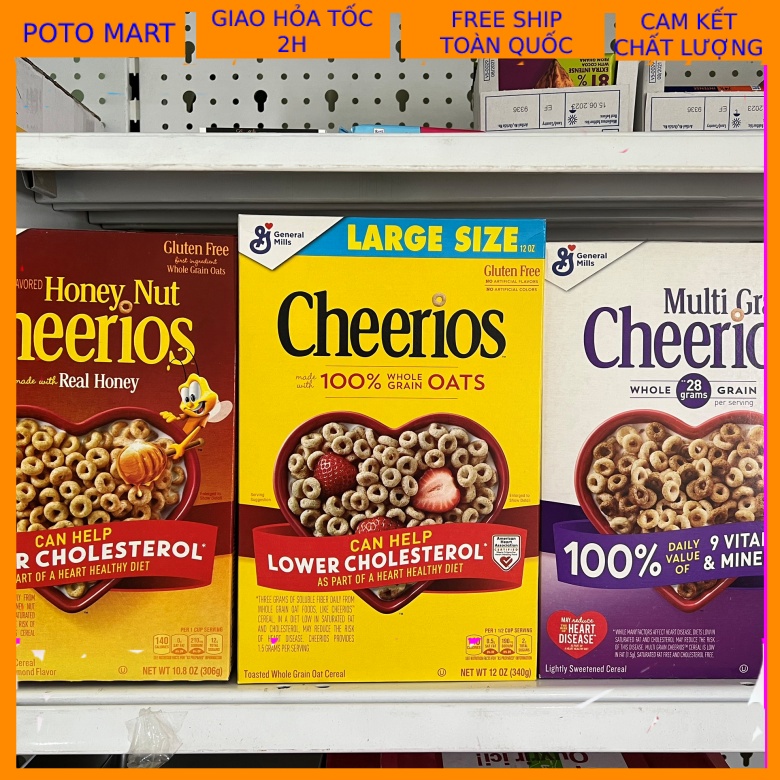 Ngũ cốc ăn sáng Cheerios 252g, Multi Grain 340g, honeynut 306g