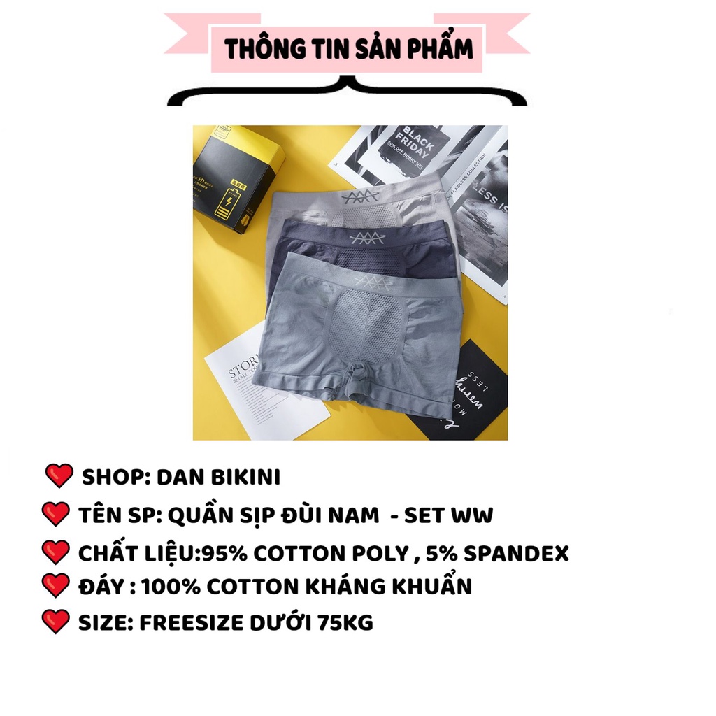 Set hộp 3 quần sịp nam co giãn thoáng khí mỏng mát cao cấp MÃ WW