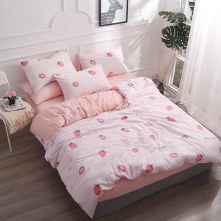 Bộ chăn ga gối cotton đũi Nhật dâu hồng (shop còn nhiều mẫu chưa đăng hết ibox shop tư vấn)