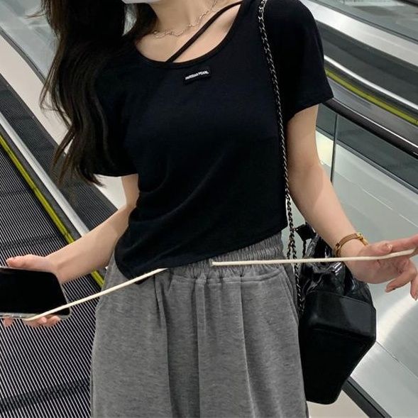 Áo Thun Tay Ngắn cổ tròn  Dáng Ôm Thời Trang Mùa Hè Cho Đen và trắng thiết kế không thường xuyên Nữ JH-TX-218