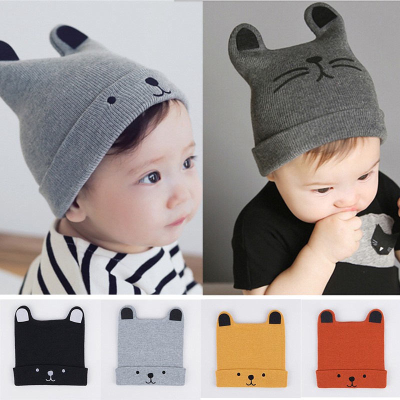 Mũ Beanie Cotton Dệt Kim Cho Bé Từ 0-12 Tháng Tuổi