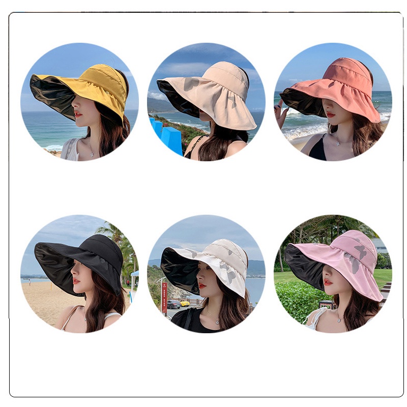 Nón Vành Rộng Bằng Nhựa Màu Đen Chống Tia UV Thời Trang Mùa Hè 2022 Cho Nữ