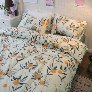 Bộ chăn ga gối , drap giường chất COTTON Hàn Quốc họa tiết hoa cam