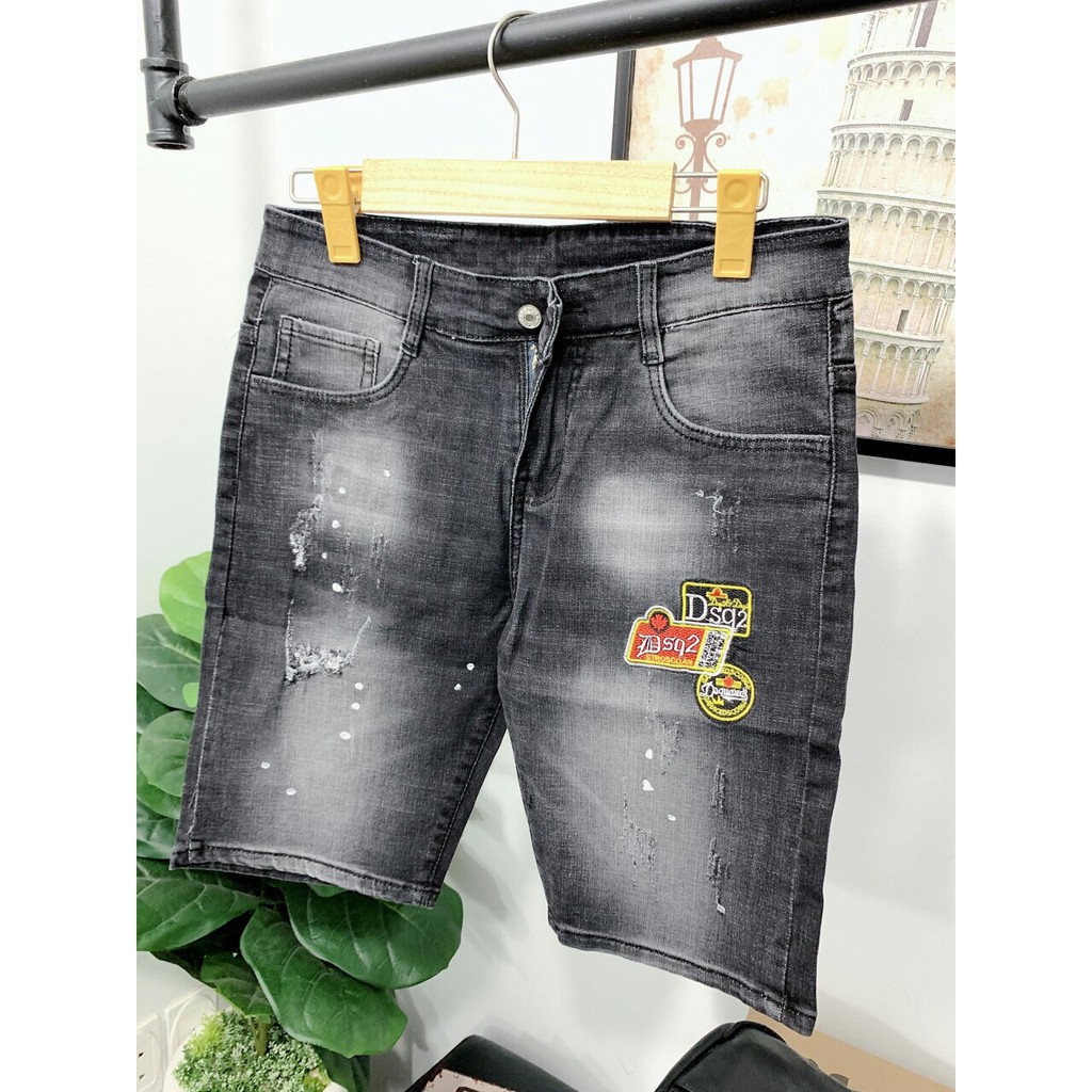 FREESHIP_Quần short jean nam rách cao cấp 2 màu xám,xanh thêu chữ co dãn tốt | BigBuy360 - bigbuy360.vn
