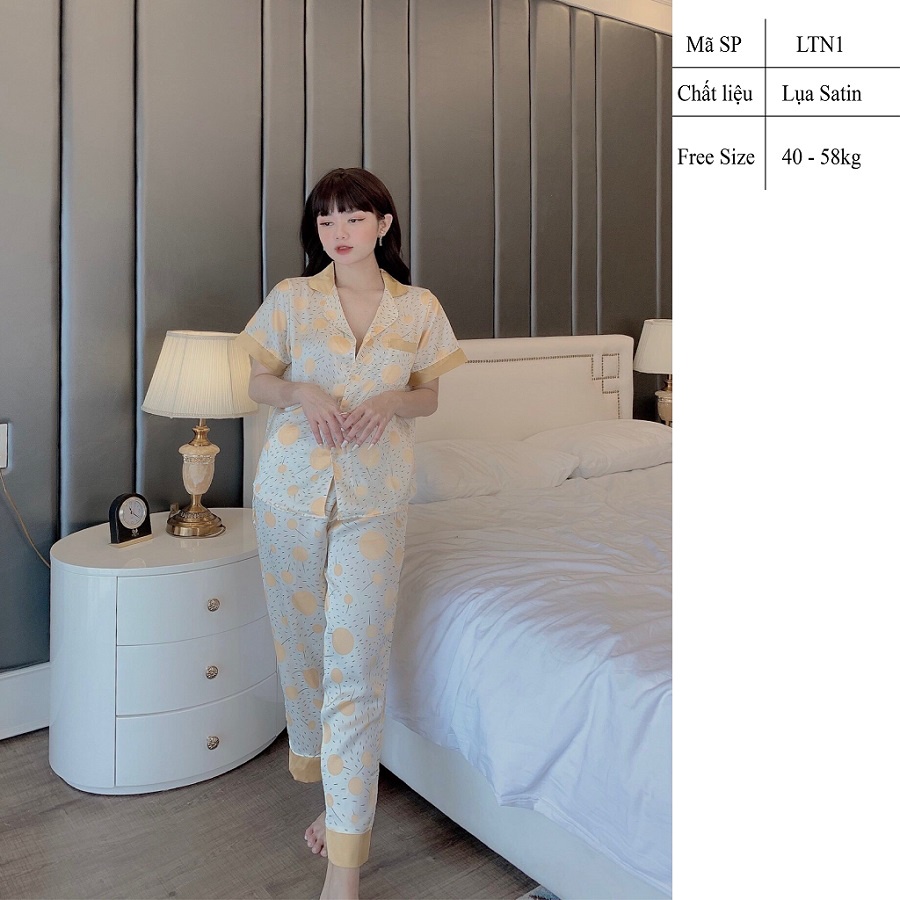 Đồ bộ nữ pijama lụa satin cao cấp mặc nhà tay ngắn siêu cute dễ thương – LTN1