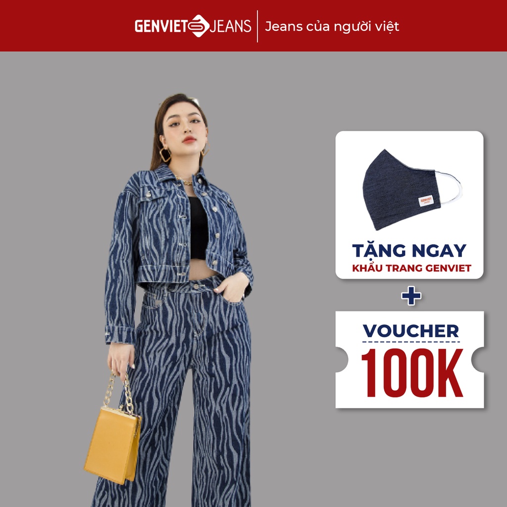 Áo Khoác Nữ GENVIET Họa Tiết Dáng CropTop Oversize XK124Y2040