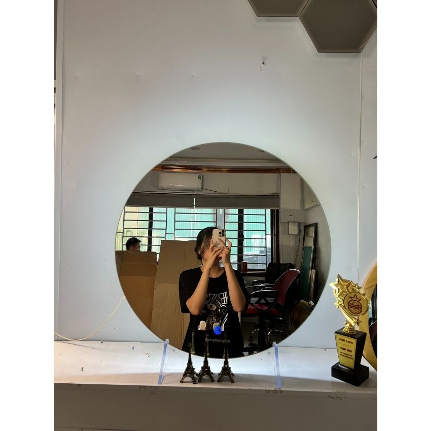 Gương tròn có đế ,thiết kế cảm ứng trên mặt gương đèn led đổi 3 màu mẫu led hậu makeup decor kích thước D40cm Mirror