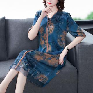 Đầm lụa thêu họa tiết thiết kế cỡ lớn thời trang 2020 cao cấp cho nữ