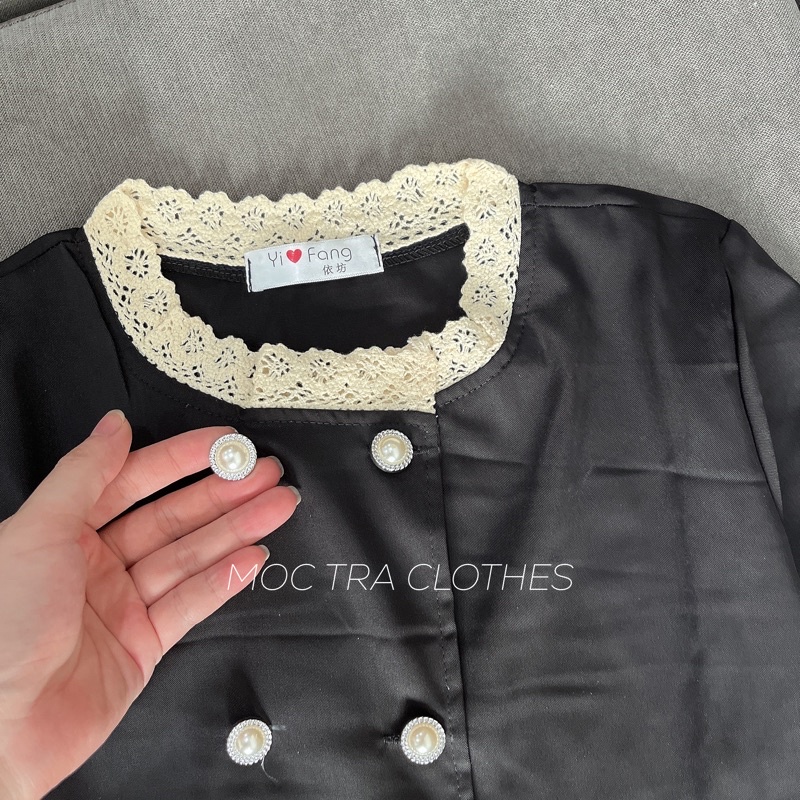 Set áo váy nữ Quảng Châu thiết kế phối viền ren siêu xinh, Set đồ nữ gồm áo sơ mi và chân váy xếp ly rẻ đẹp trẻ trung