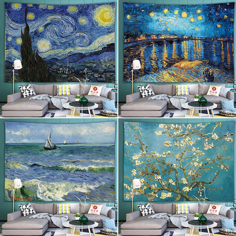 Thảm Treo Tường Họa Tiết Tranh Sơn Dầu Van Gogh Phong Cách Châu Âu