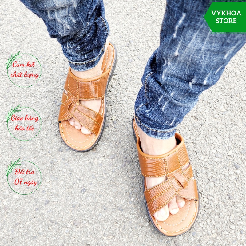 Dép Quai Ngang Nam Da Vykhoastore Cao Cấp May Quai Và Đế Rất Chắc Chắn Bao Đi Mưa D.2QOG